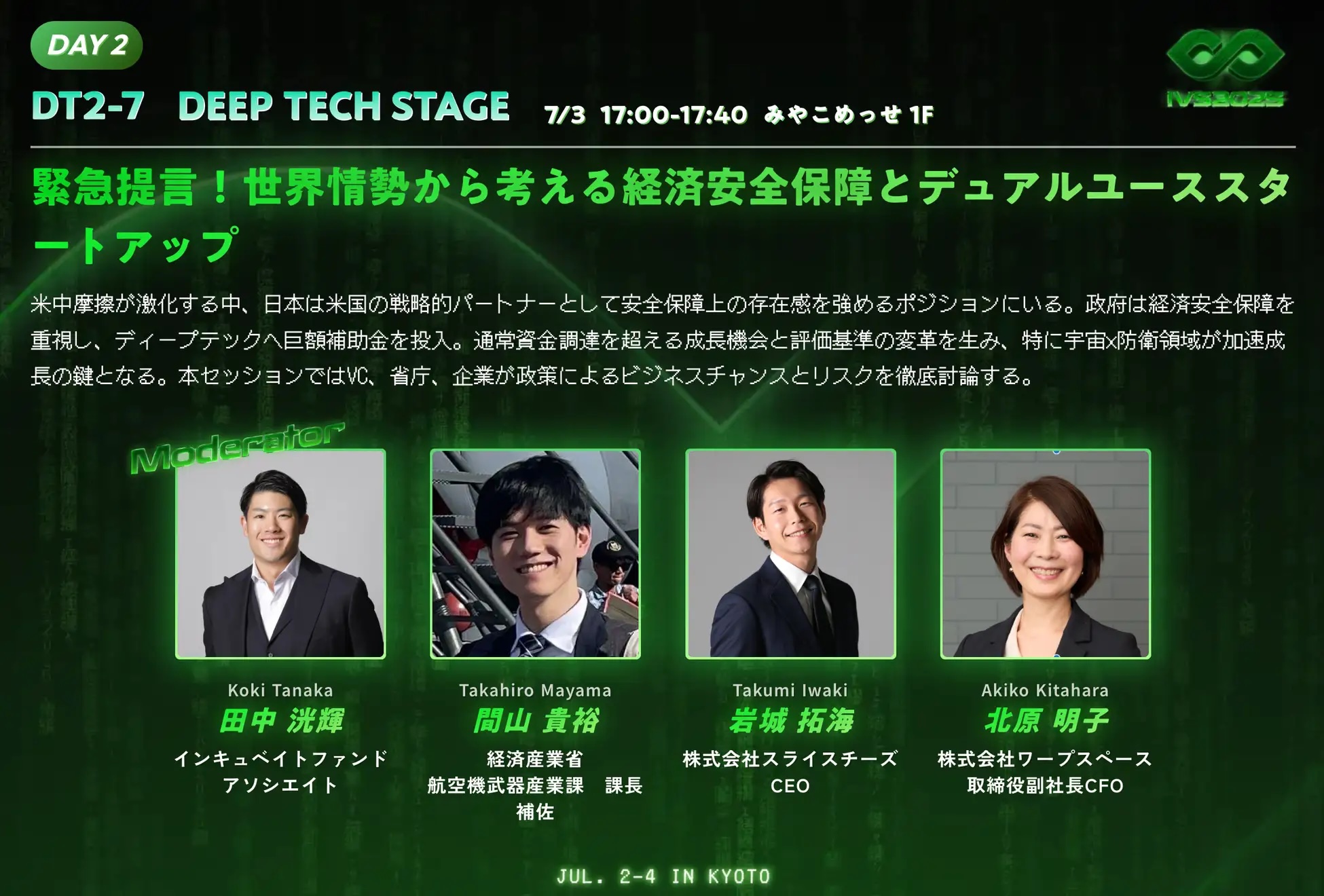 CEOの岩城拓海が「IVS2025 Kyoto Deep Tech Stage」に登壇